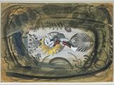 an image of a painting of a bird and a bird on a branch