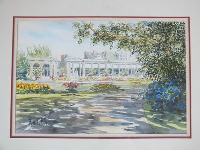 une photo d'un tableau représentant une maison dans un parc