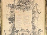 un vieux dessin représentant des armoiries avec un lion et d'autres animaux