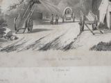 a drawing of a horse drawn carriage on the street