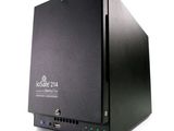 a close up of a black computer tower with a white background