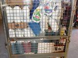 a metal cart with a lot of items in it