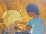 un tableau représentant une femme en train de travailler sur une œuvre d'art