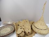 some baskets and a bowl of chips on a table