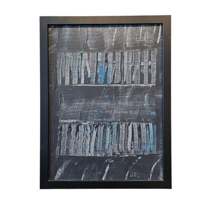 a black and white painting with the words hello and hello written on it