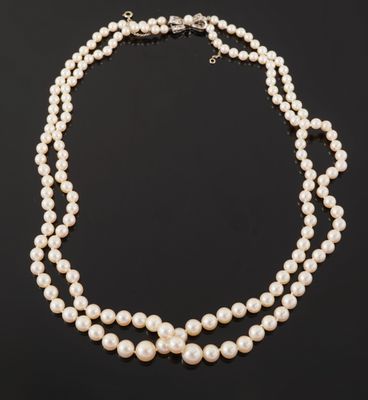 two strand pearl necklace with silver clasp
