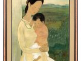 an oil painting of a woman holding a baby in her arms