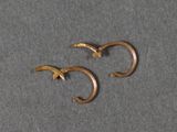deux boucles d'oreilles en or posées sur une surface grise