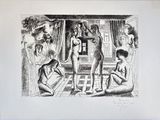 une image d'un dessin représentant un groupe de personnes dans une pièce