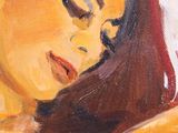 an oil painting of a woman laying down with her eyes closed