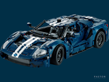 a lego model of a blue race car on a blue background