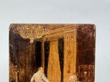 a picture of a painting of a man sitting at a table