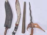three different types of knives are displayed on a white surface