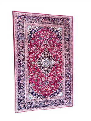 TAPIS GHOUM en laine, à cinq bordures principales rouges, bl…