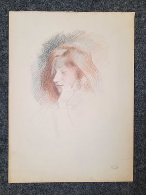 un dessin représentant la tête d'une femme aux cheveux longs