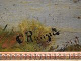 an oil painting of a landscape with a river and trees