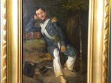 tableau représentant un homme en uniforme militaire adossé à un mur