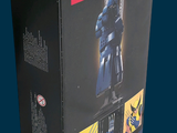 a box with a lego figure in it on a blue background