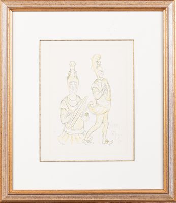 un dessin représentant deux personnes assises sur un banc devant un miroir