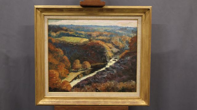 Gaston THIERY (1922-2013) « Soir aux meules ». Huile sur toile. S...