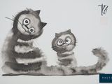 un tableau représentant deux chats assis l'un à côté de l'autre