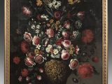 an image of a painting of flowers in a vase on a table