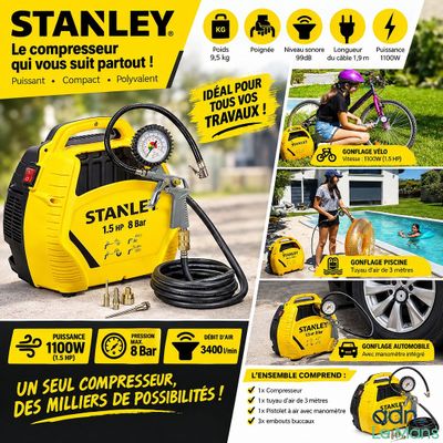 Compresseur d'air Stanley avec tuyau et pompe