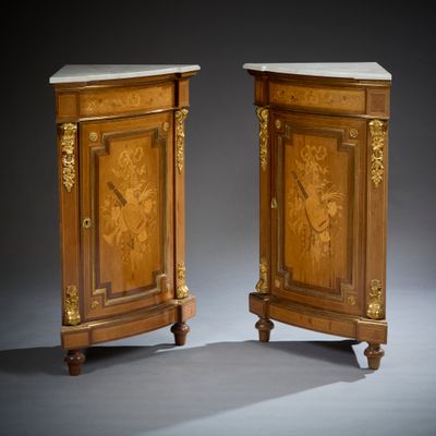 pair of louis xv style marble top commodes