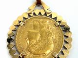 an image of a gold coin in the shape of a sunburst