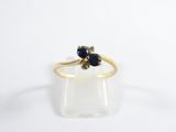 a close up of a gold ring with two sapphire stones