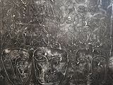 a black and white painting of a group of people