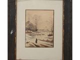 an image of a painting of a man fishing in the snow