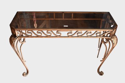 table console en fer forgé avec plateau en verre