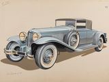 dessin représentant une voiture bleue au toit noir, sur fond beige clair