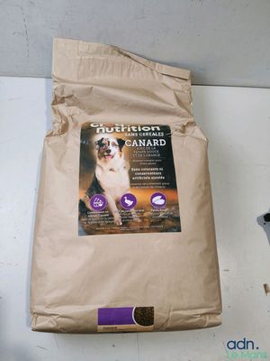 a bag of dog food sitting on a counter