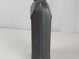 a black plastic water bottle with a blue line on the side