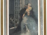 tableau représentant un homme et une femme s'embrassant devant une fenêtre