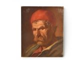 portrait d'un vieil homme portant un chapeau rouge et une cravate rouge