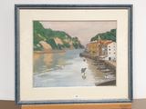 a picture of a painting of a boat on the water