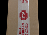 a brown box with a red stop sign on it