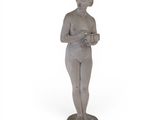 statue of a woman holding a cup of coffee on a white background
