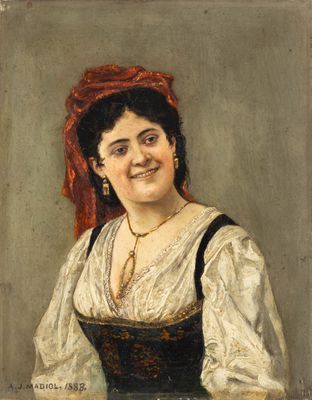 une image représentant un tableau d'une femme portant un bandeau rouge