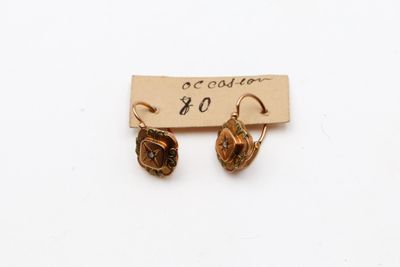 Gros plan sur une paire de boucles d'oreilles avec une étiquette de prix