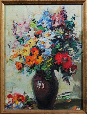 ECOLE RUSSE, "Bouquet de fleurs", huile sur isorel, datée 19…