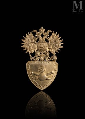 a close up of a gold plated badge on a black background