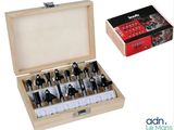 a picture of a set of router bits in a wooden box