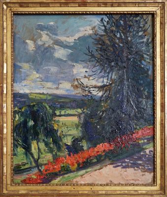 André NIVARD (1880-1969) Paysage au parterre de fleurs.