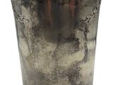 a close up of a metal bucket on a white background