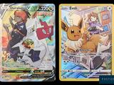 two pokemon cards are shown side by side on a black background
