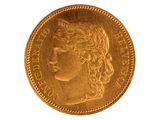 l'image d'une pièce d'or sur laquelle figure le visage d'une femme